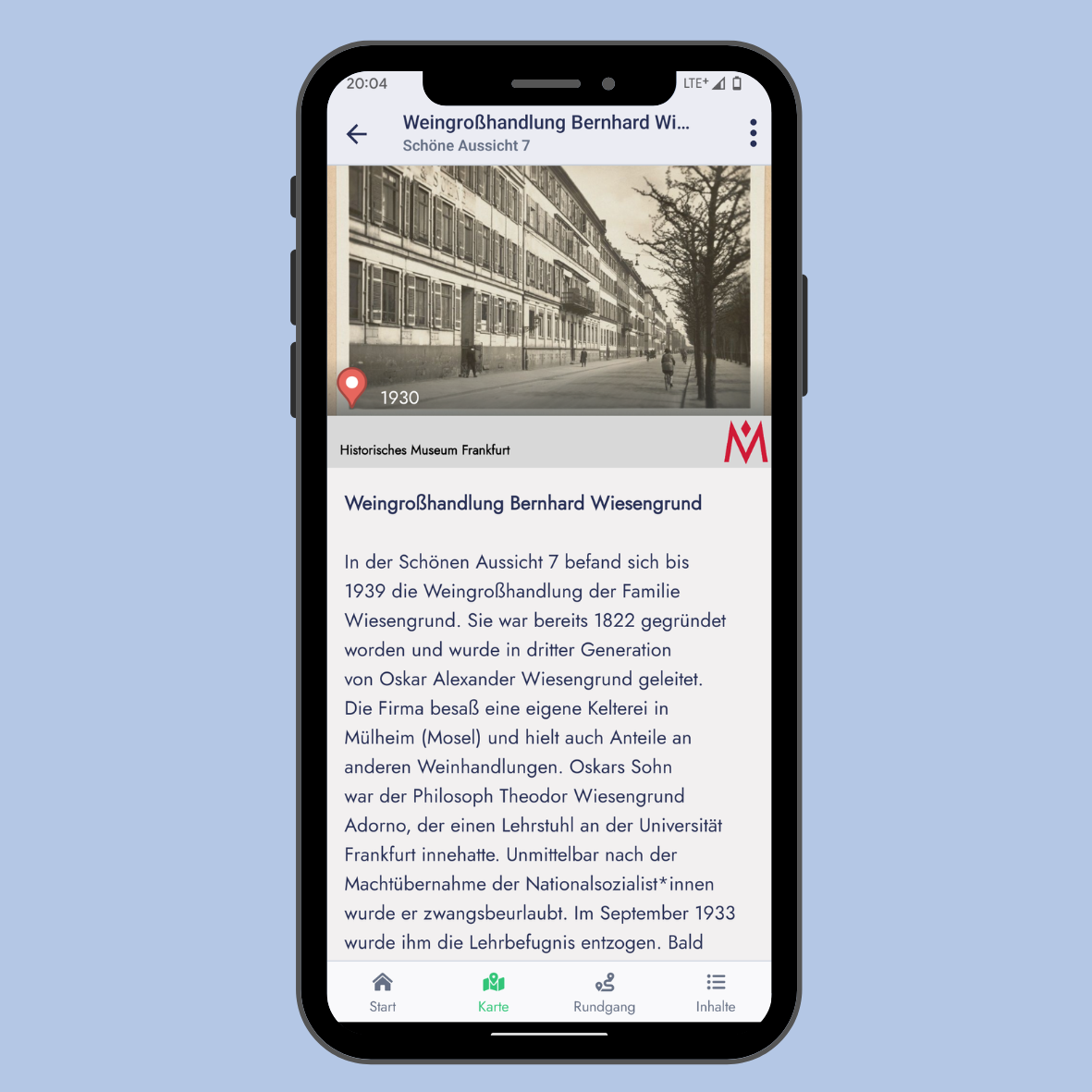Detail view of the Frankfurt History App